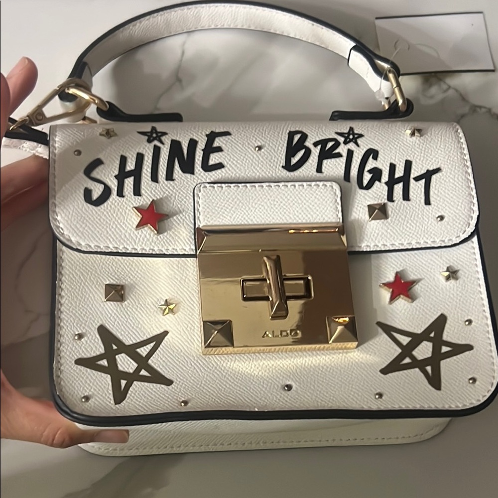 Aldo White and Gold Mini Bag with Star Accents